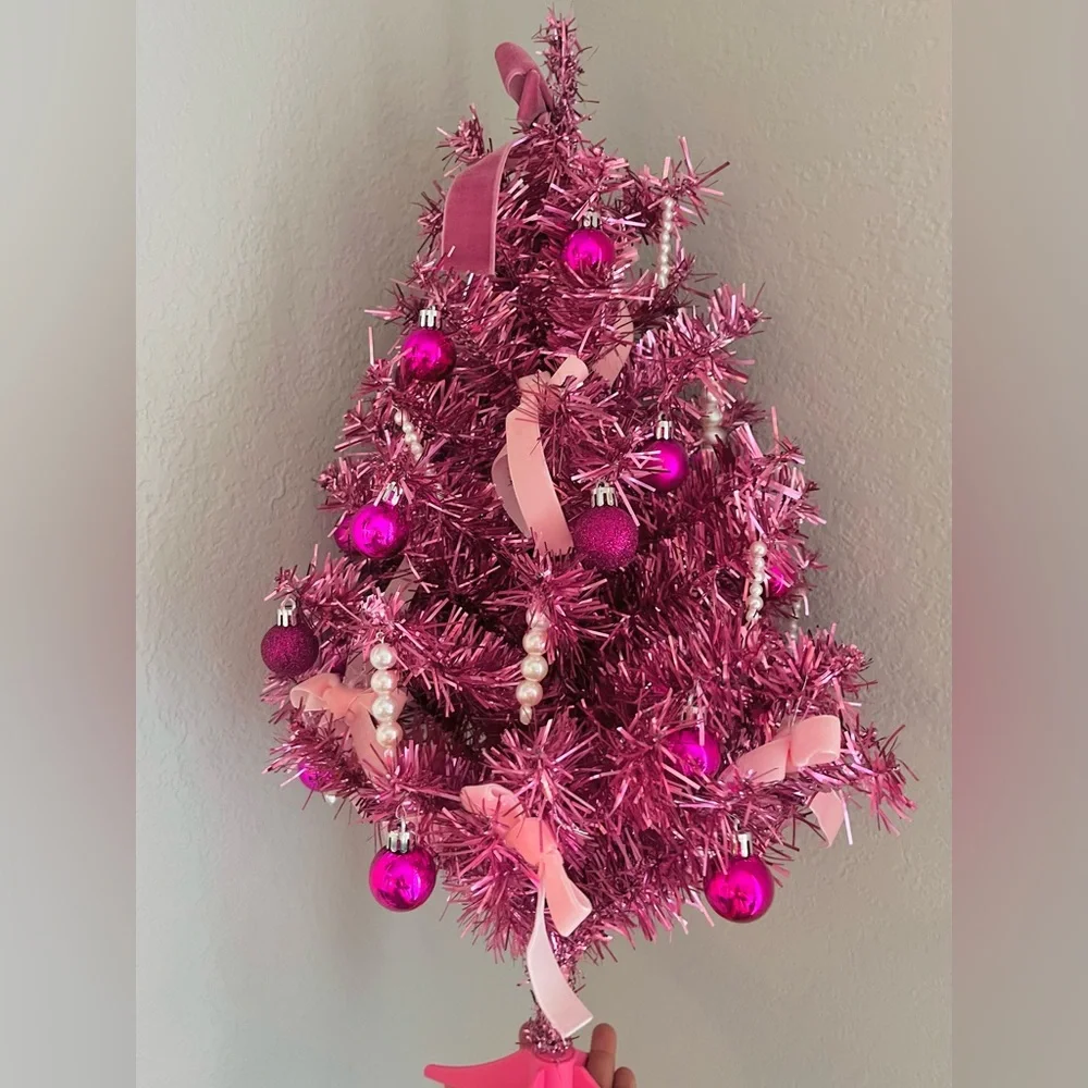 Pink Barbie Themr Christmas Tree 25” Glam Holiday Decor Vintage Style